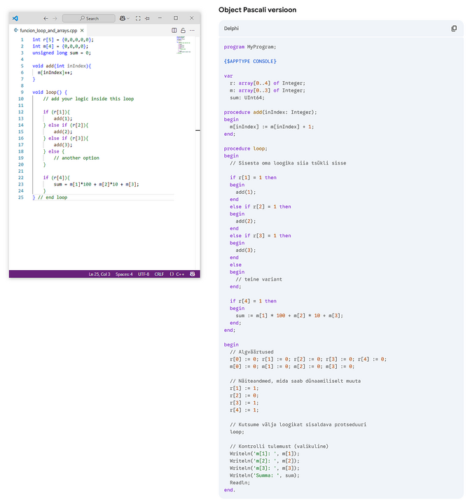C++ tõlgituna Delfi / Object Pascal näide