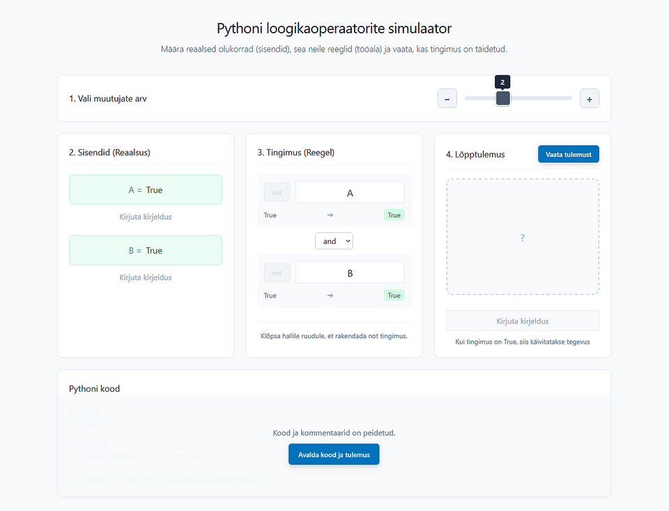Pythoni loogikaoperaatorite simulaator
